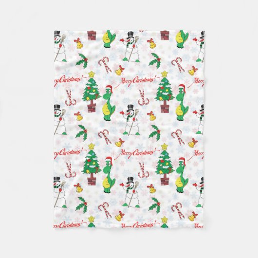 Weihnachtsdinosaurier und Schneemann Fleecedecke (Vorderseite)