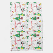 Weihnachtsdinosaurier und Schneemann Geschirrtuch (Vertikal)