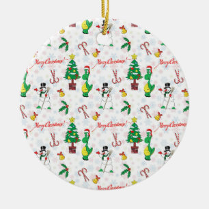 Weihnachtsdinosaurier und Schneemann Keramik Ornament