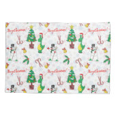Weihnachtsdinosaurier und Schneemann Kissenbezug (Rückseite)