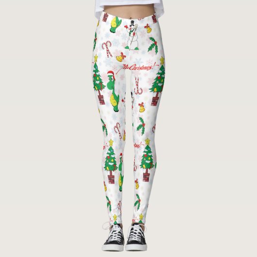 Weihnachtsdinosaurier und Schneemann Leggings (Vorderseite)