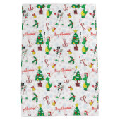 Weihnachtsdinosaurier und Schneemann Mittlere Geschenktüte (Rückseite)