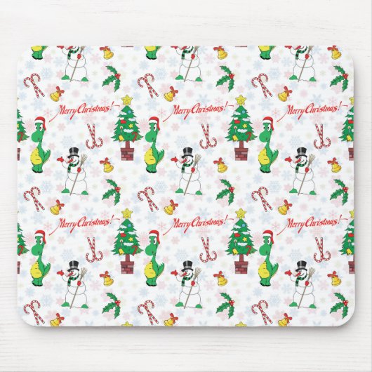 Weihnachtsdinosaurier und Schneemann Mousepad (Vorne)