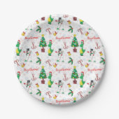 Weihnachtsdinosaurier und Schneemann Pappteller (Vorderseite)