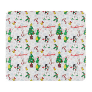Weihnachtsdinosaurier und Schneemann Schneidebrett