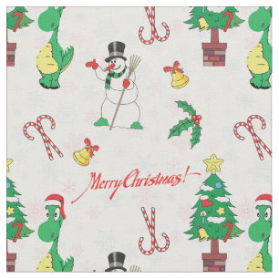 Weihnachtsdinosaurier und Schneemann Stoff