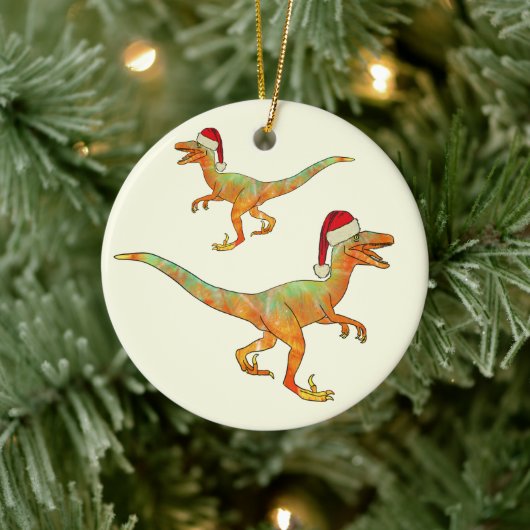 Weihnachtsdinosaurier Velociraptor santa Keramik Ornament (Baum)