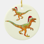 Weihnachtsdinosaurier Velociraptor santa Keramik Ornament (Hinten)