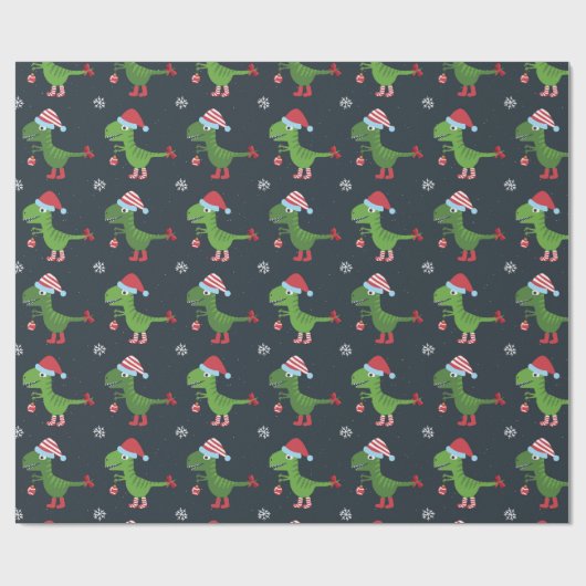 Weihnachtsdinosaurier Wrapping Paper Geschenkpapier (Flach)