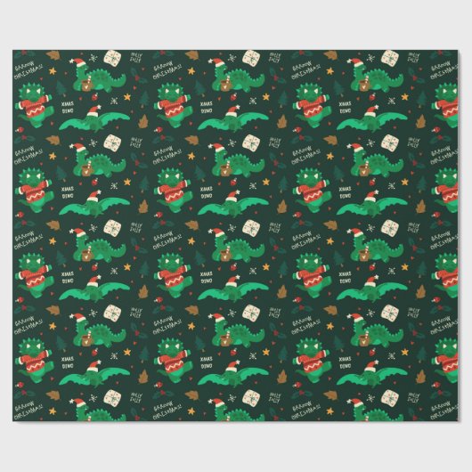 Weihnachtsdinosaurier Wrapping Paper Geschenkpapier (Flach)