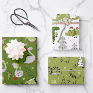 Weihnachtsdinosaurier Wrapping Paper Set von 3 Geschenkpapier Set