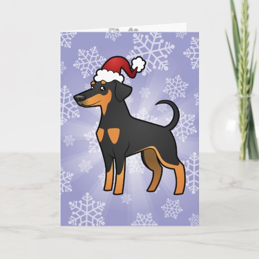 WeihnachtsdobermannPinscher (schlaffe Ohren) Feiertagskarte (Vorderseite)