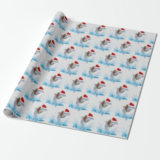 Weihnachtsdolphin mit Kranz Geschenkpapier (Ungerollt)