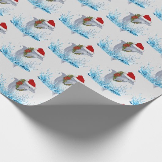 Weihnachtsdolphin mit Kranz Geschenkpapier (Ecke)