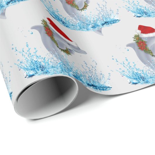 Weihnachtsdolphin mit Kranz Geschenkpapier (Rolleneckpunkt)
