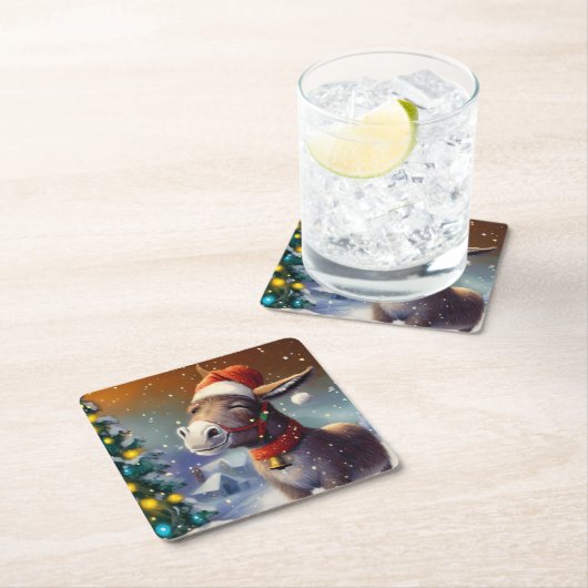 WeihnachtsDonkey 1 Rechteckiger Pappuntersetzer (Vor Ort)