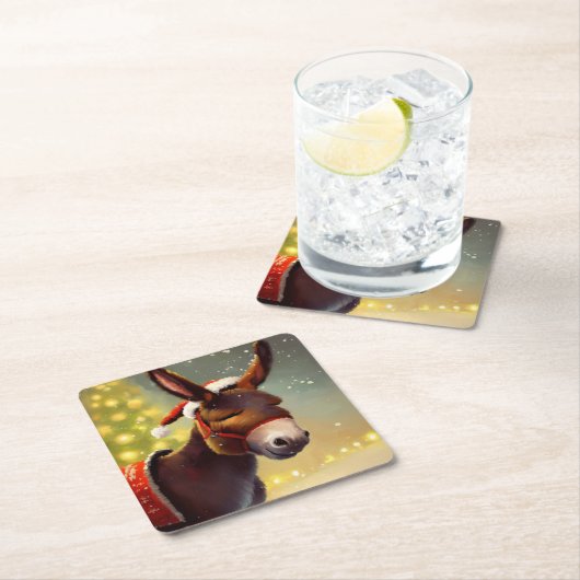 WeihnachtsDonkey 4 Rechteckiger Pappuntersetzer (Vor Ort)