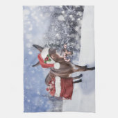 Weihnachtsdonkey mit lustigem rotem Hut Geschirrtuch (Vertikal)