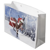 Weihnachtsdonkey mit lustigem rotem Hut Große Geschenktüte (Rückseite Schrägansicht)
