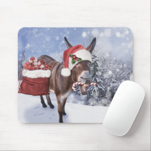 Weihnachtsdonkey mit lustigem rotem Hut Mousepad