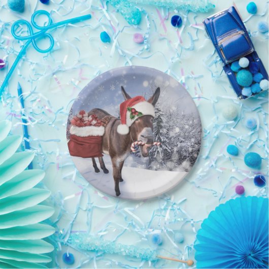 Weihnachtsdonkey mit lustigem rotem Hut Pappteller (Party)