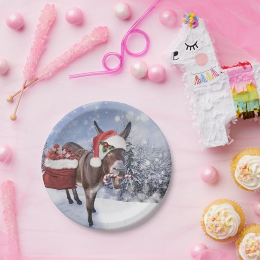 Weihnachtsdonkey mit lustigem rotem Hut Pappteller (Party)