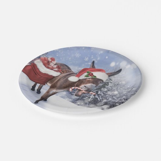 Weihnachtsdonkey mit lustigem rotem Hut Pappteller (Schrägansicht)