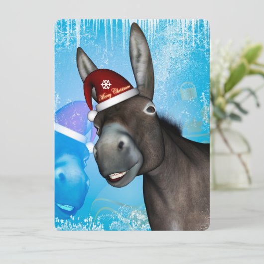 Weihnachtsdonkey mit Weihnachtsmütze Einladung (Stehend Vorderseite)