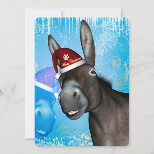 Weihnachtsdonkey mit Weihnachtsmütze Einladung (Vorderseite)