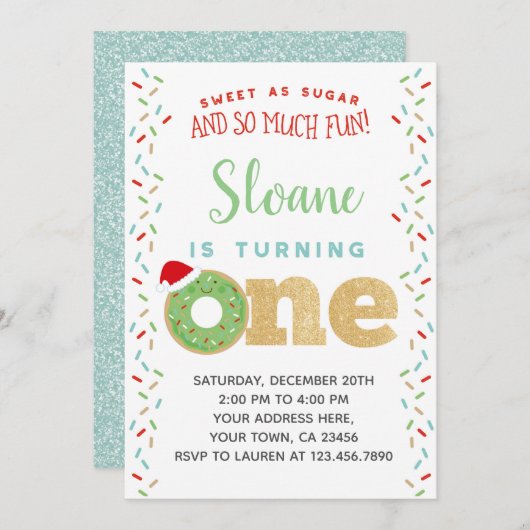 WeihnachtsDonut 1. Geburtstag Einladung (Vorne/Hinten)
