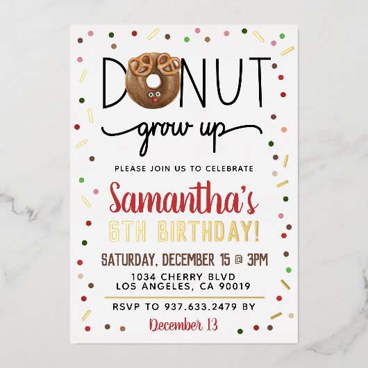 WeihnachtsDonut wächst auf Birthday Foil Einladung (Vorderseite)