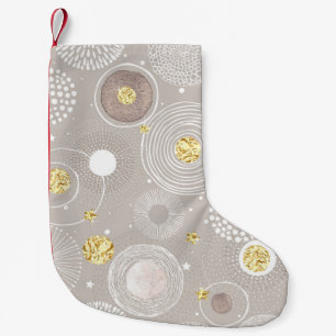 Weihnachtsdoodles: goldener Hintergrund. Kleiner Weihnachtsstrumpf