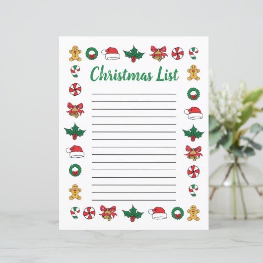 Weihnachtsdoodles Kinderweihnachtsliste Vorlage (Stehend Vorderseite)