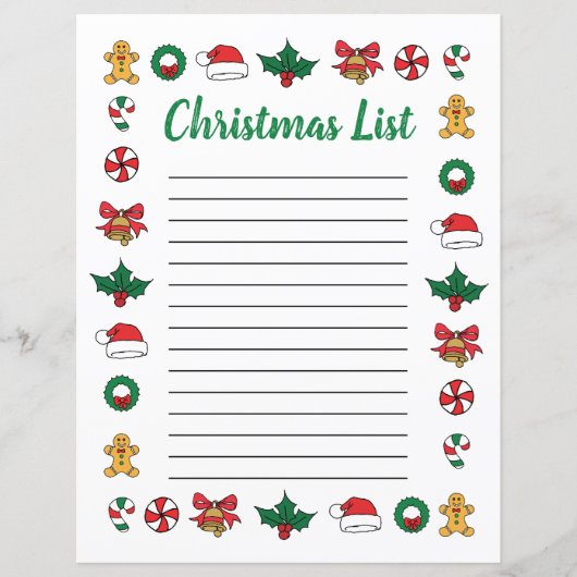 Weihnachtsdoodles Kinderweihnachtsliste Vorlage (Vorderseite)