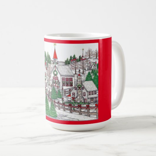 Weihnachtsdorf 15oz Tasse; Handgezeichnet Kaffeetasse (VorderseiteRechts)