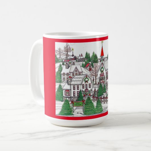 Weihnachtsdorf 15oz Tasse; Handgezeichnet Kaffeetasse (Vorderseite Links)
