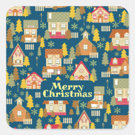 Weihnachtsdorf-Aufkleber Quadratischer Aufkleber