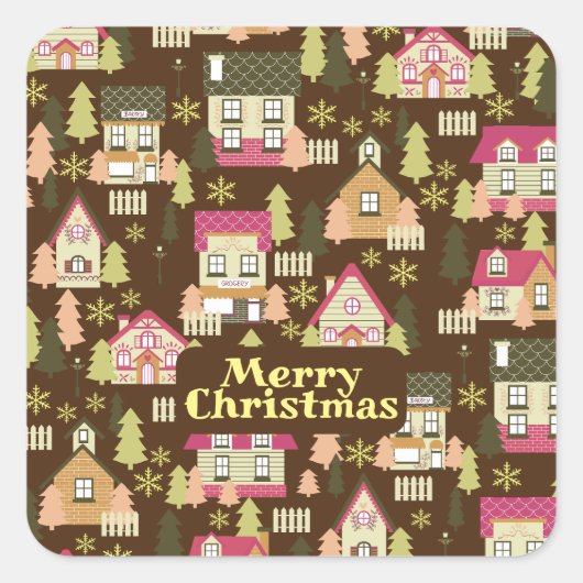 Weihnachtsdorf-Aufkleber Quadratischer Aufkleber (Vorderseite)