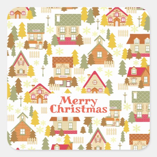 Weihnachtsdorf-Aufkleber Quadratischer Aufkleber (Vorderseite)