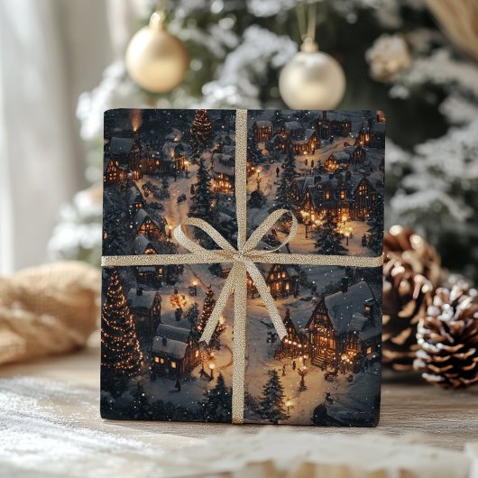 Weihnachtsdorf bei Nacht Geschenkpapier