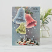 Weihnachtsdorf Bells Schneeflocken Feiertagskarte (Stehend Vorderseite)