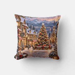 Weihnachtsdorf Berg Winterlandschaft Kissen