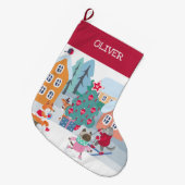 Weihnachtsdorf der Waldtiere im Schnee Großer Weihnachtsstrumpf (Vorderansicht (hängend))