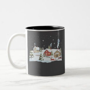 Weihnachtsdorf Feiertagsbauernhof Feiertage Vintag Zweifarbige Tasse