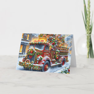 Weihnachtsdorf-Feuerwehrauto Feiertagskarte