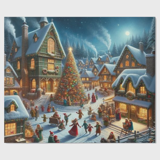 Weihnachtsdorf Geschenkpapier (Flach)
