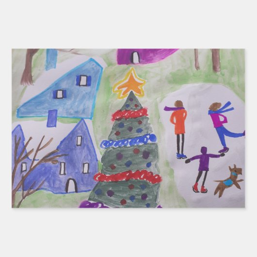 Weihnachtsdorf Geschenkpapier Set (Vorderseite)