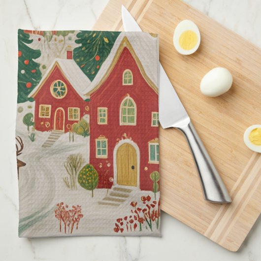 Weihnachtsdorf Geschirrtuch (Viertel Falte)
