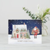 Weihnachtsdorf-Haus Santa Feiertagskarte (Stehend Vorderseite)