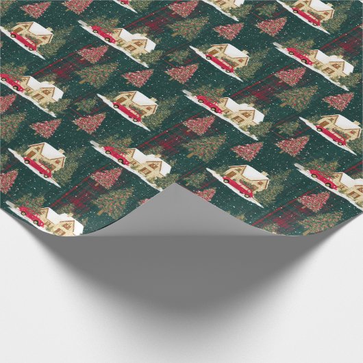 Weihnachtsdorf im Grünen und Roten Wald Geschenkpapier (Ecke)